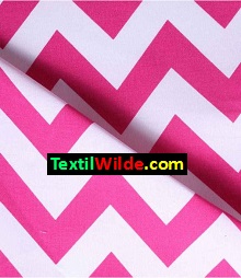 tela lona de algodón, estampada zigzag chevron color fucsia y blanco